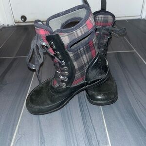 Bogs Black and Red Plaid Combat Boots